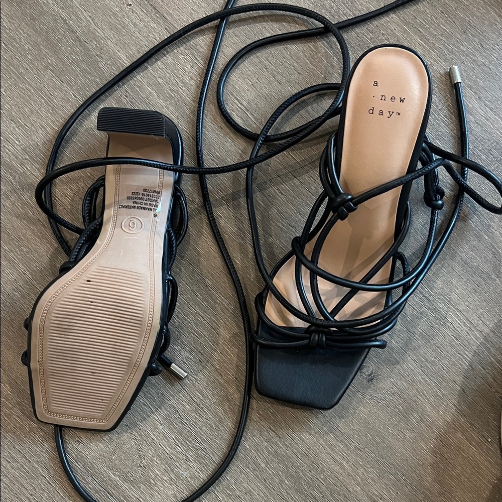 A New Day Black Lace-Up Sandals